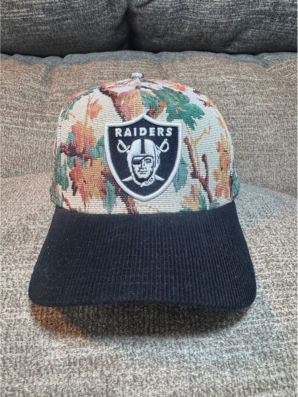 Las Vegas Raiders Black Corduroy Floral Tapestry 9Forty A-Frame Snapback Hat